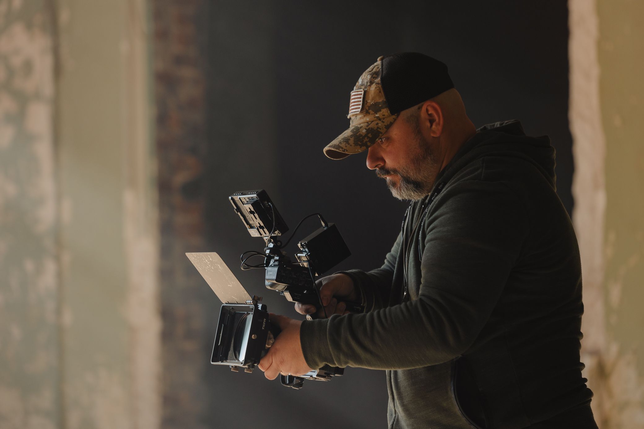 Petri Muntean filming with a cinema camera